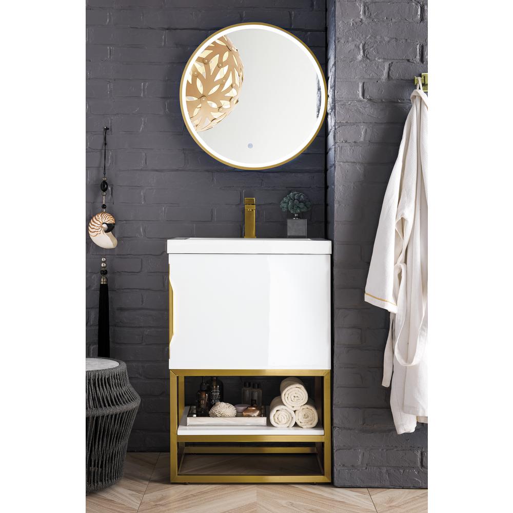 24" Single Vanity, Glossy White, Radiant Gold Composite Countertop. Picture 2