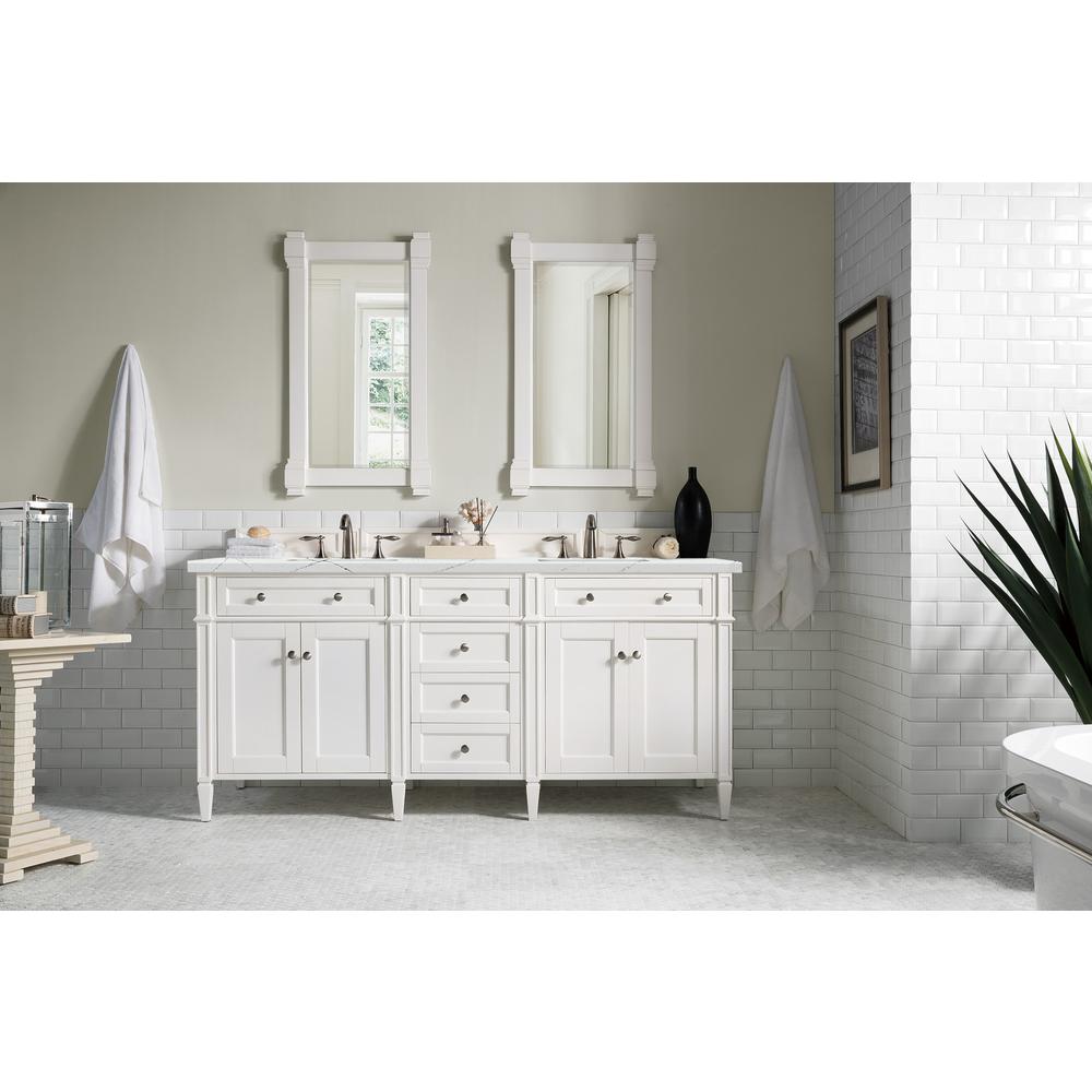 Brittany 72" Bright White Double Vanity w/ 3 CM Ethereal Noctis Quartz Top. Picture 2