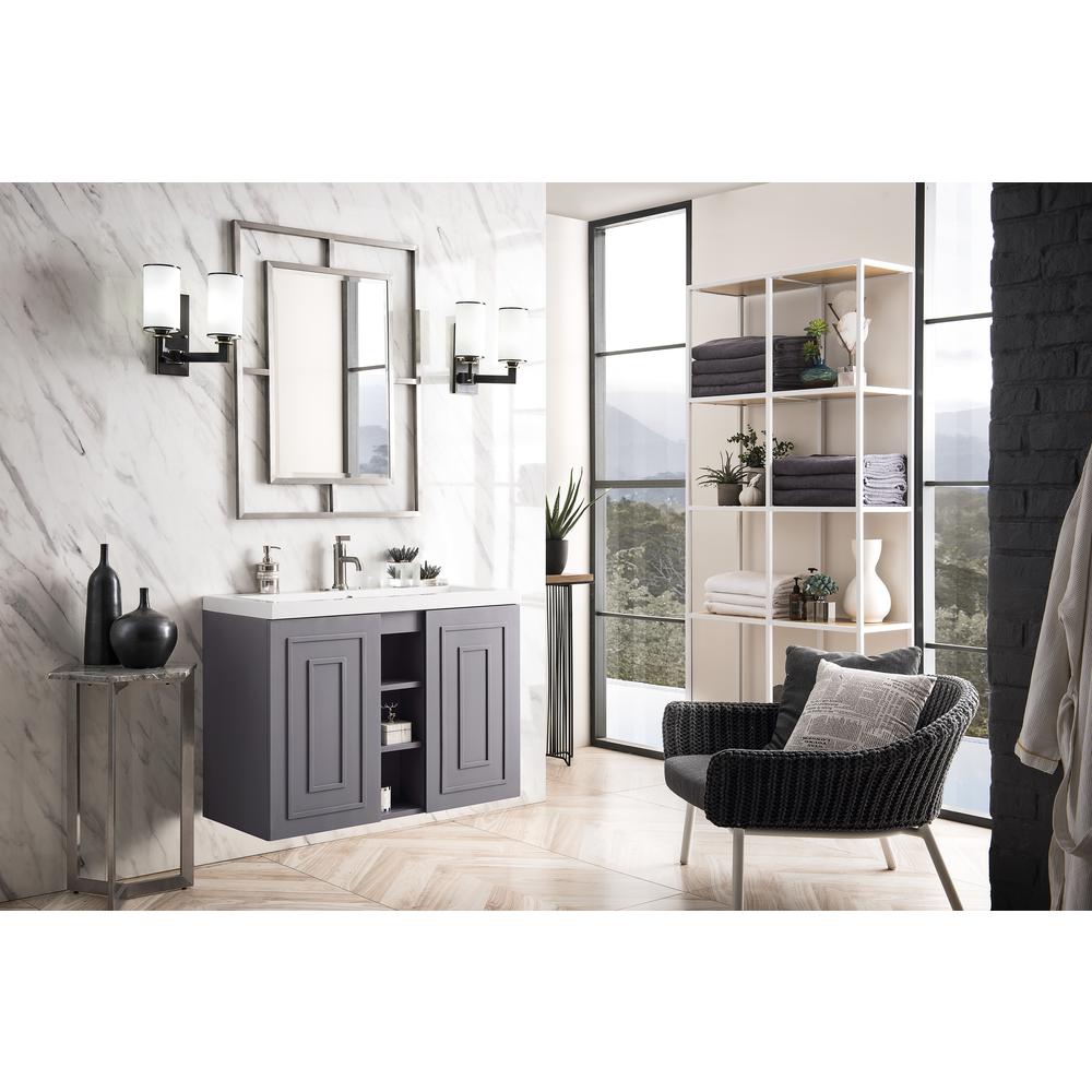 39.5" Single Vanity Cabinet, Grey Smoke w/ White Glossy Composite Countertop. Picture 3