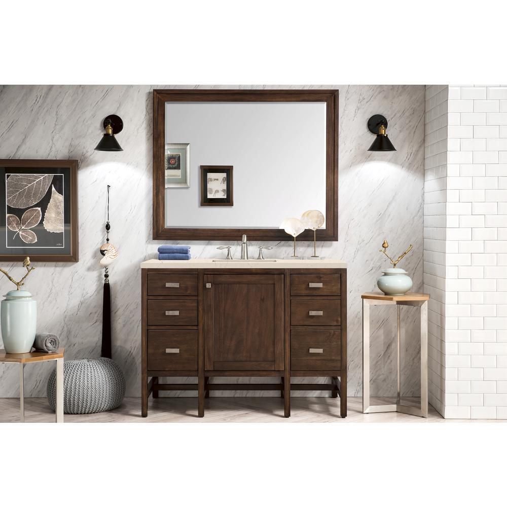 48" Single Vanity Cabinet, Mid Century Acacia, w/ 3 CM Eternal Marfil Quartz Top. Picture 2