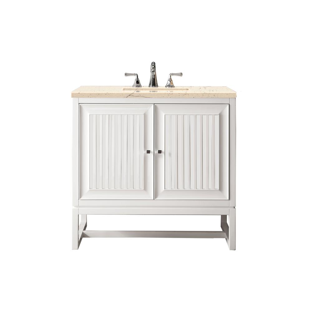 Athens 36" Single Vanity Cabinet, Glossy White, w/ 3 CM Eternal Marfil Top. Picture 1