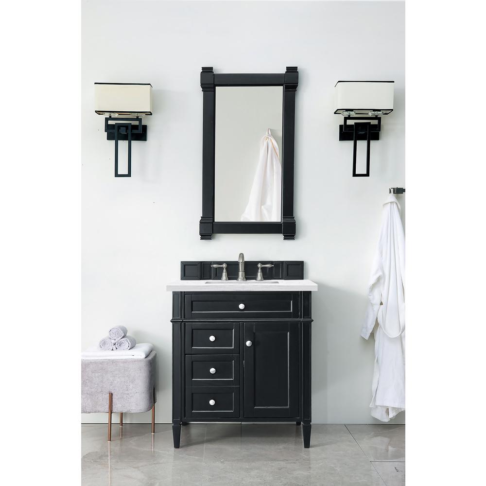 Brittany 30" Single Vanity, Black Onyx w/ 3 CM Arctic Fall Solid Surface Top. Picture 2