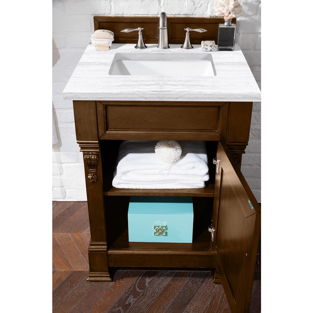 Brookfield 26" Single Vanity, Country Oak w/ 3 CM Arctic Fall Solid Surface Top. Picture 3