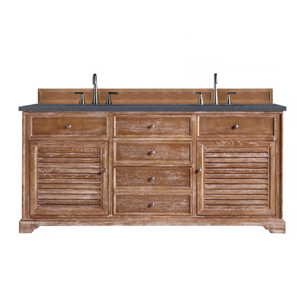 72" Double Vanity Cabinet, Driftwood, w/ 3 CM Charcoal Soapstone Quartz Top. Picture 1