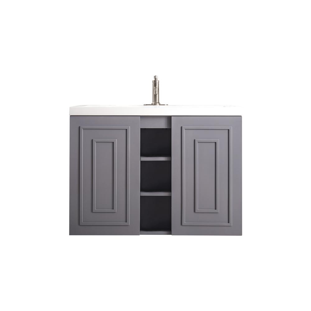 39.5" Single Vanity Cabinet, Grey Smoke w/ White Glossy Composite Countertop. Picture 1