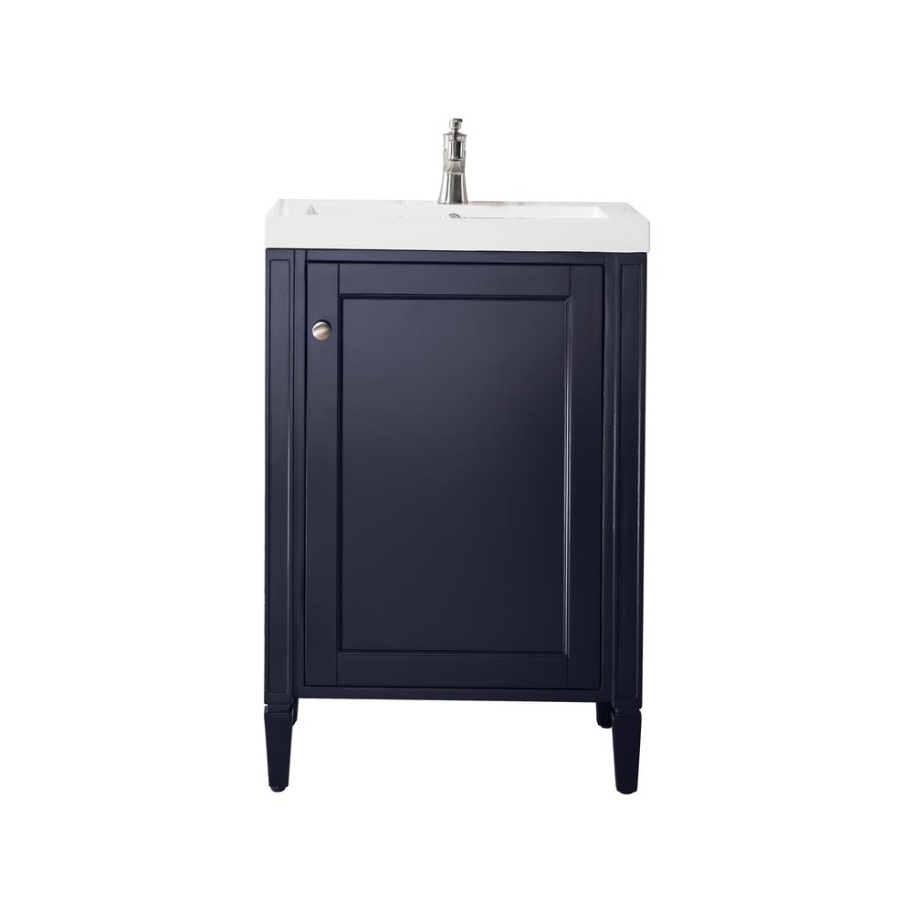 24" Single Vanity Cabinet, Navy Blue w/ White Glossy Composite Countertop. Picture 1