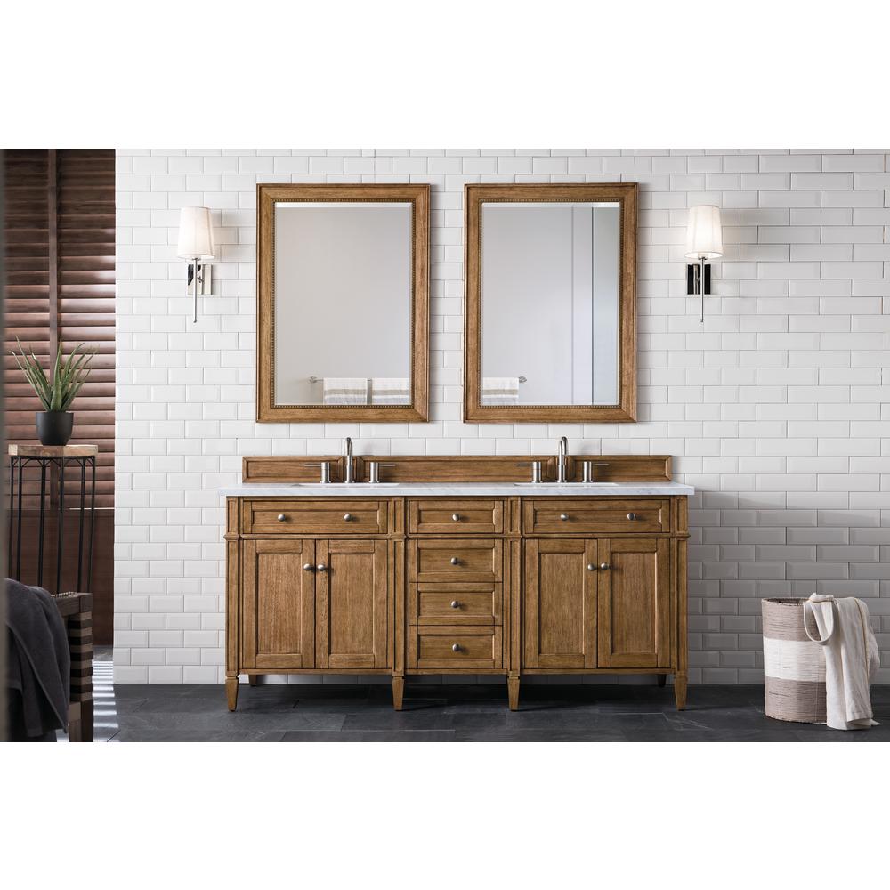 Brittany 72" Saddle Brown Double Vanity w/ 3 CM Arctic Fall Solid Surface Top. Picture 2
