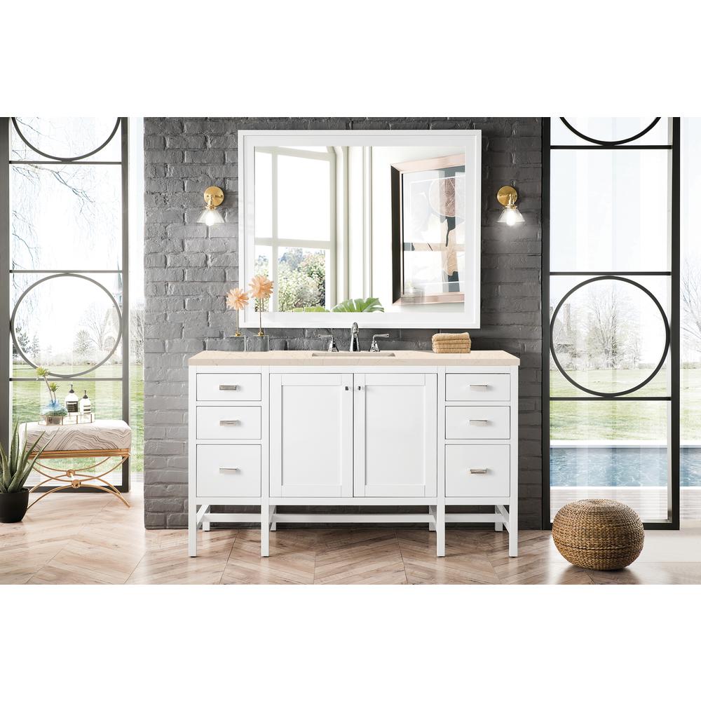 Addison 60" Single Vanity Cabinet , Glossy White, w/ 3 CM Eternal Marfil Top. Picture 2
