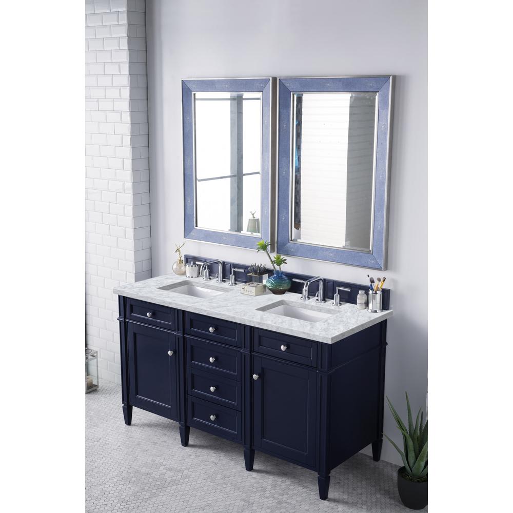 Brittany 60" Victory Blue Double Vanity w/ 3 CM Carrara Marble Top. Picture 3
