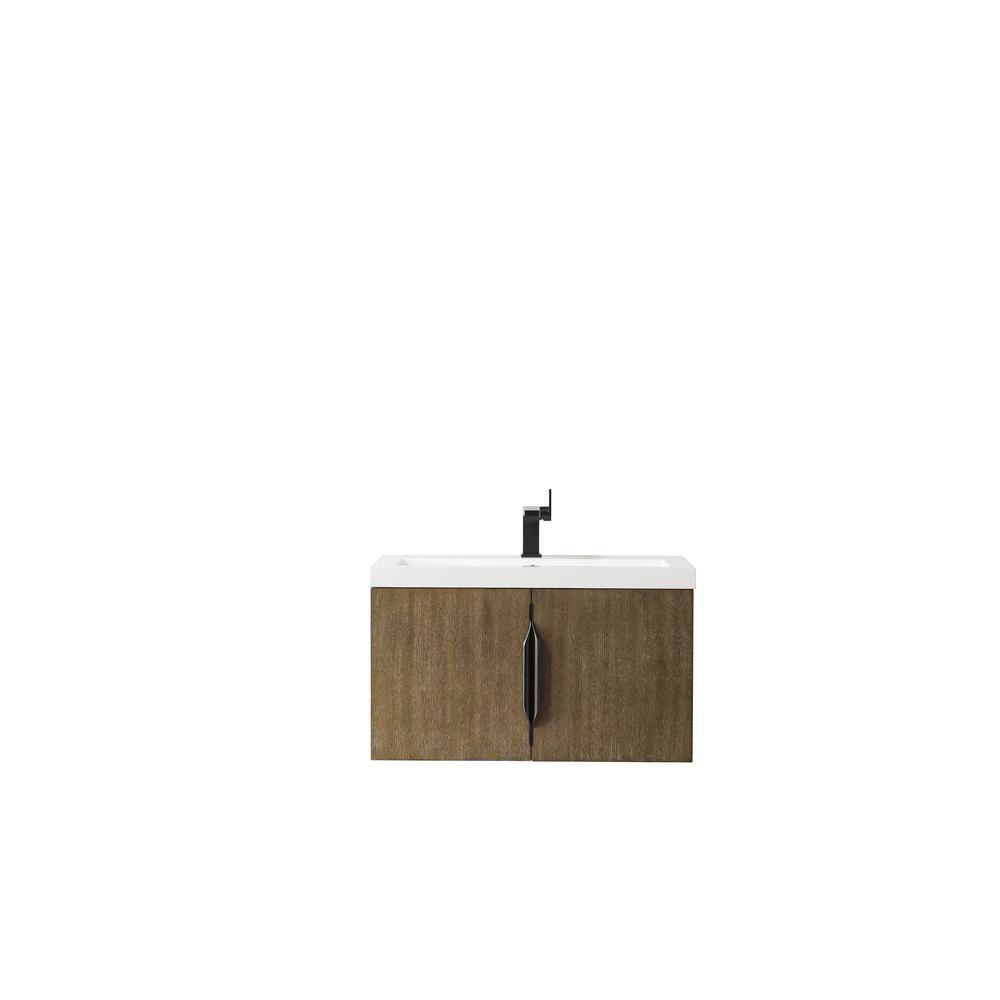 31.5" Single Vanity Cabinet, Latte Oak w/ White Glossy Composite Countertop. Picture 13