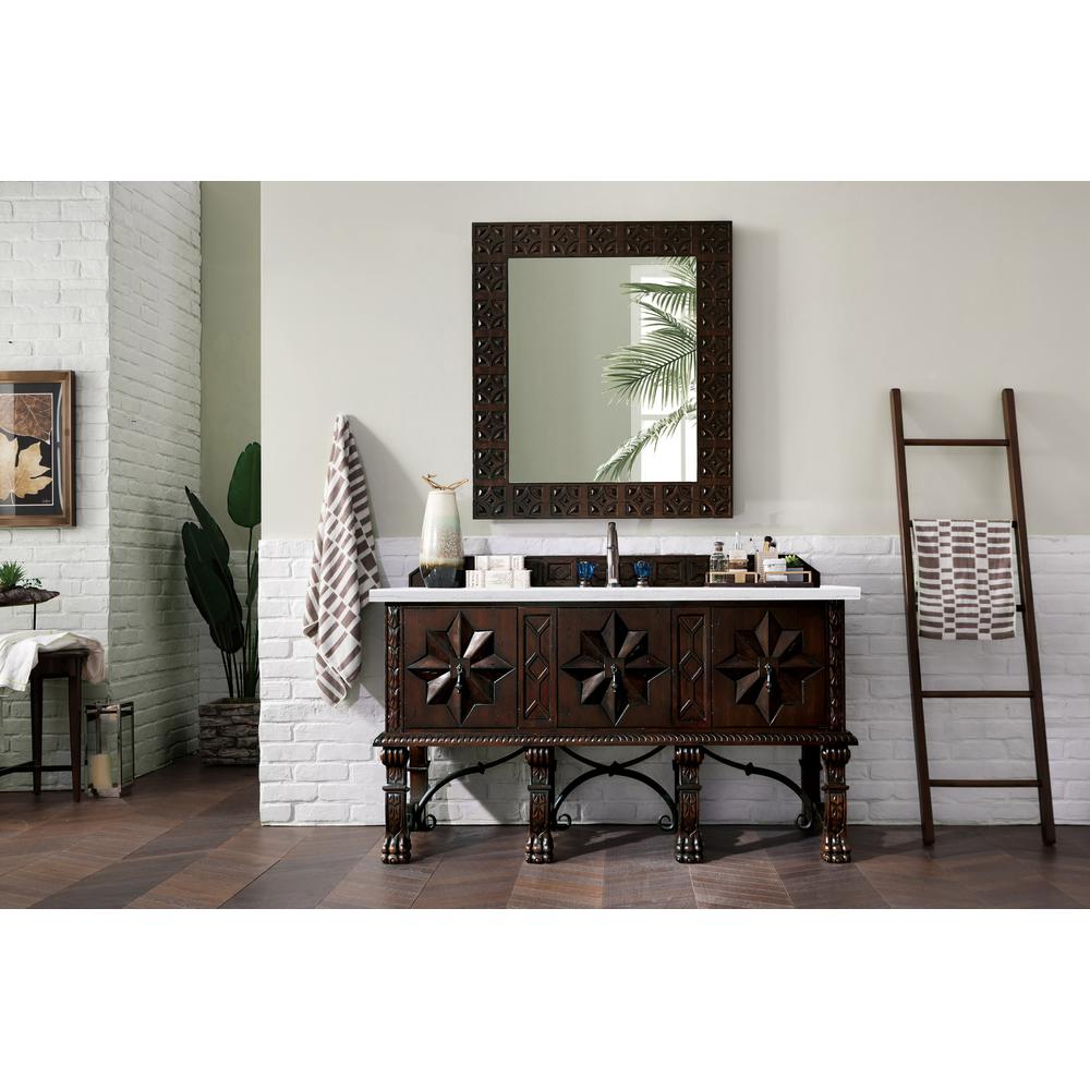 Balmoral 60" Antique Walnut Single Vanity w/ 3 CM Arctic Fall Solid Surface Top. Picture 2