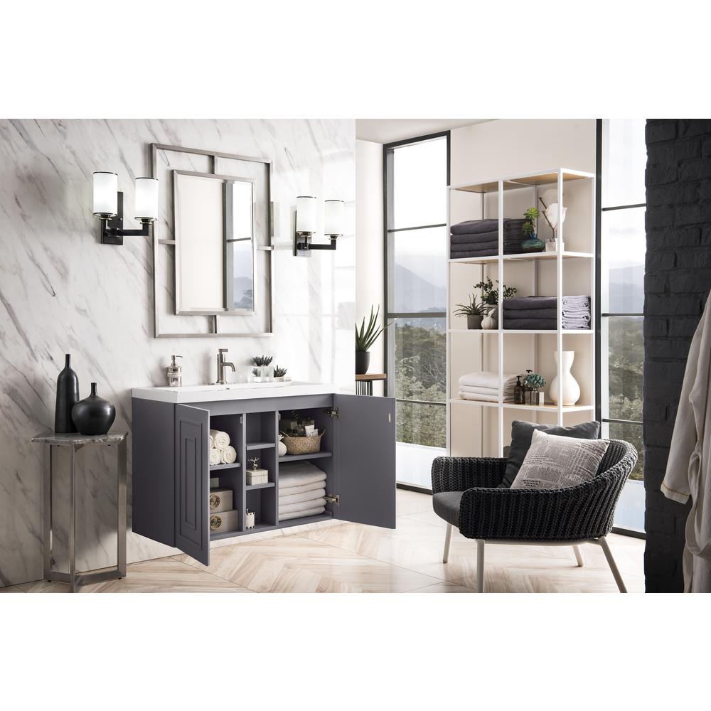 39.5" Single Vanity Cabinet, Grey Smoke w/ White Glossy Composite Countertop. Picture 4
