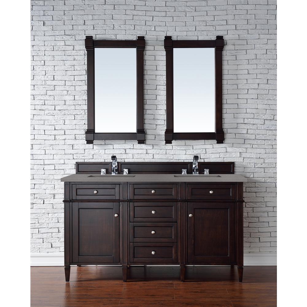 Brittany 60" Burnished Mahogany Double Vanity w/ 3 CM Grey Expo Quartz Top. Picture 2