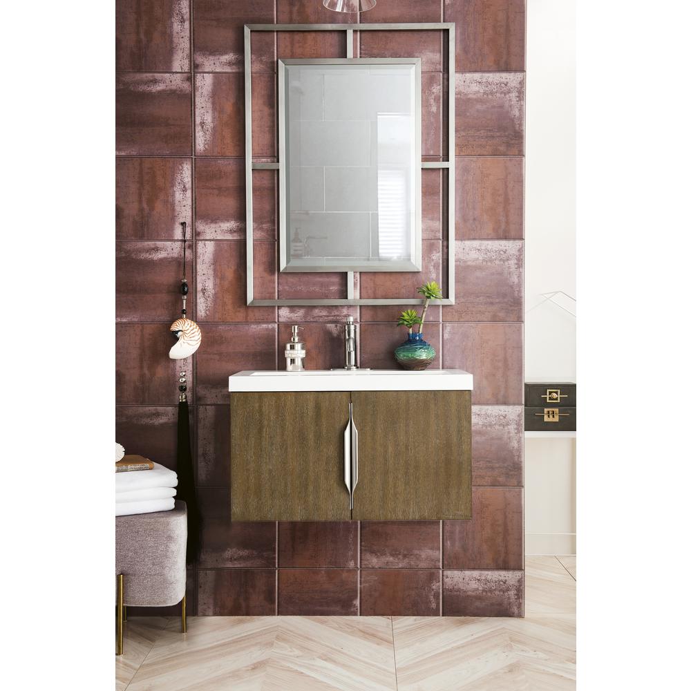 31.5" Single Vanity Cabinet, Latte Oak w/ White Glossy Composite Countertop. Picture 2