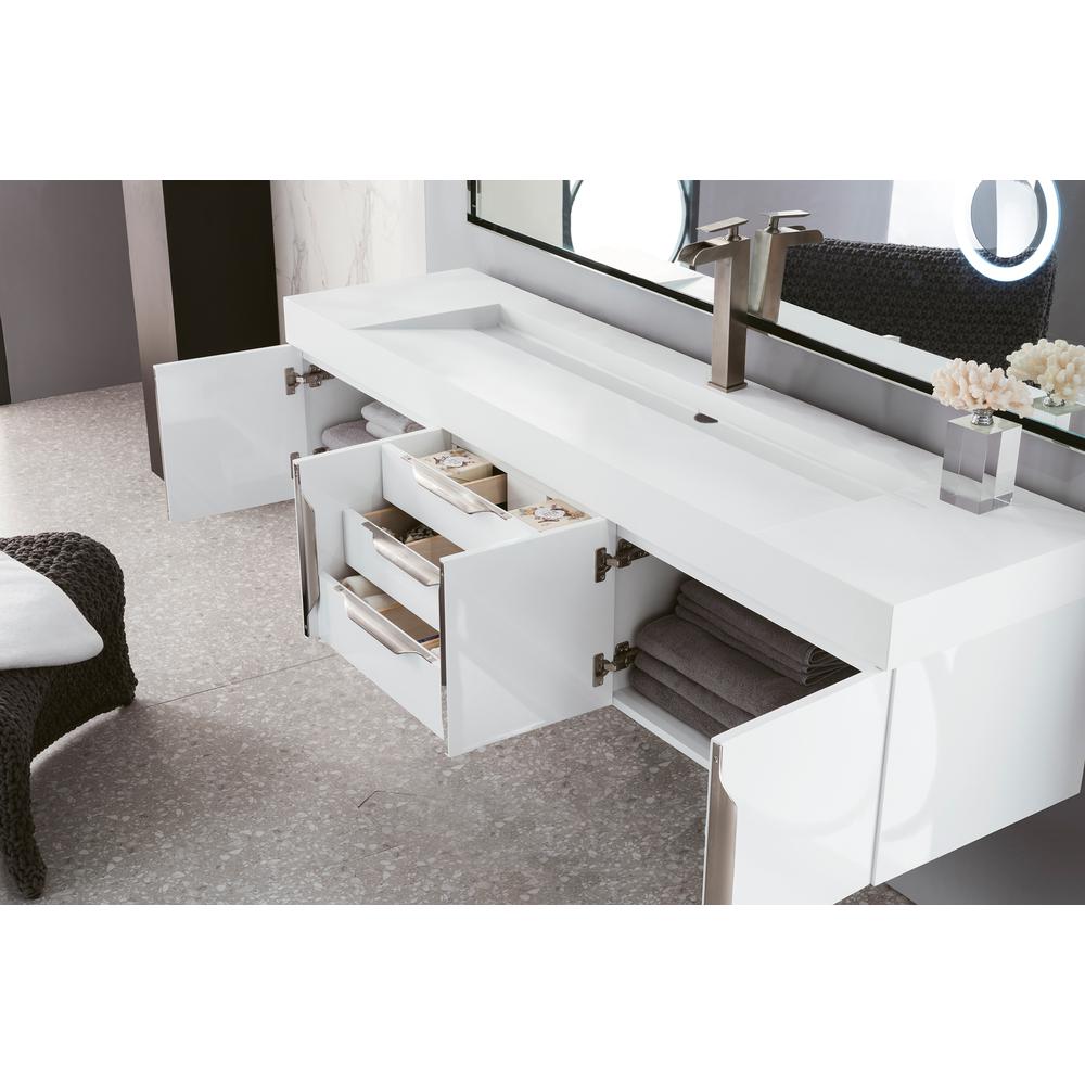 Mercer Island 72" Single Vanity, Glossy White w/ Glossy White Composite Top. Picture 3