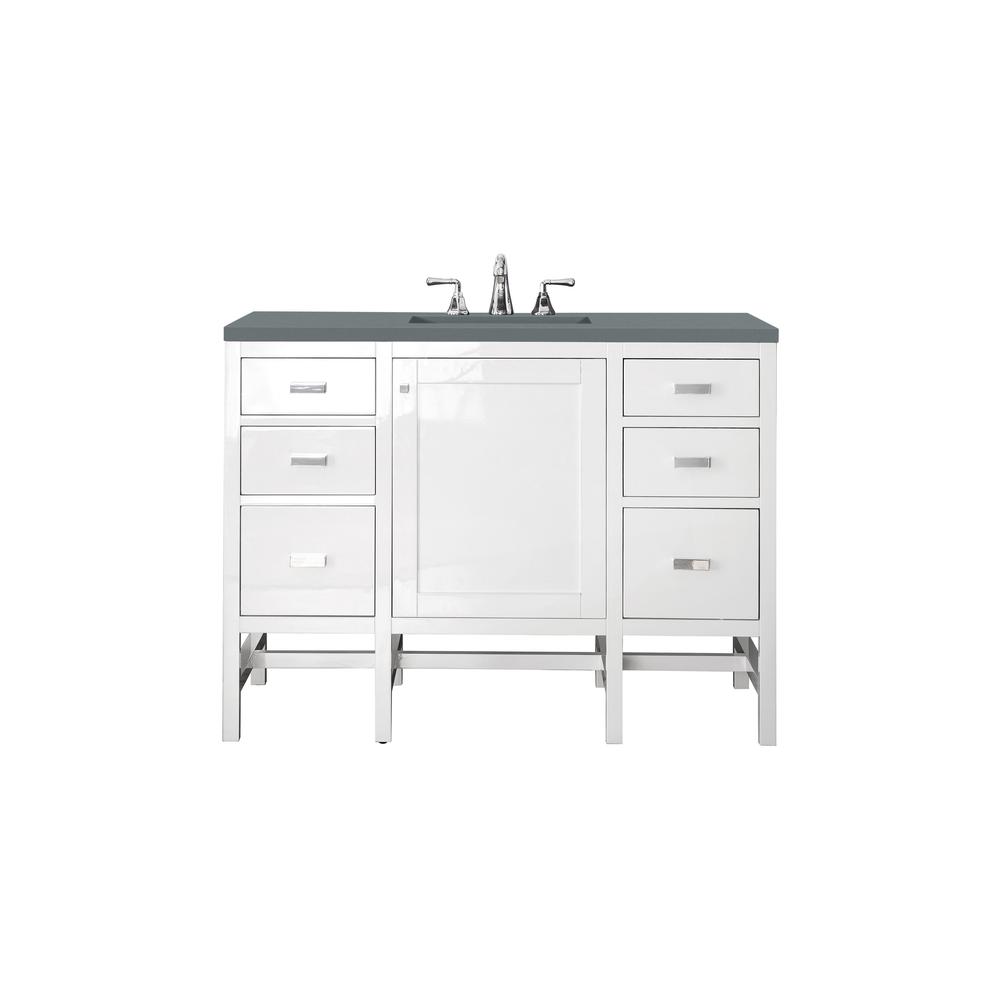 Addison 48" Single Vanity Cabinet, Glossy White, w/ 3 CM Cala Blue Top. Picture 1
