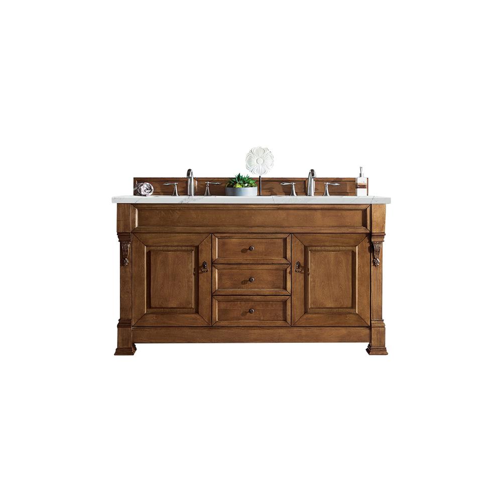 Brookfield 60" Double Vanity, Country Oak w/ 3 CM Ethereal Noctis Quartz Top. Picture 1