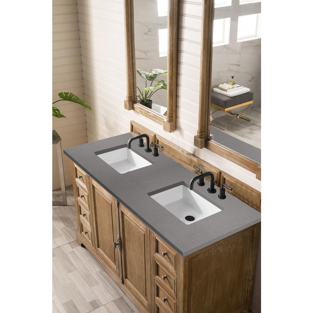 Providence 60" Double Vanity Cabinet, Driftwood, w/ 3 CM Grey Expo Quartz Top. Picture 3