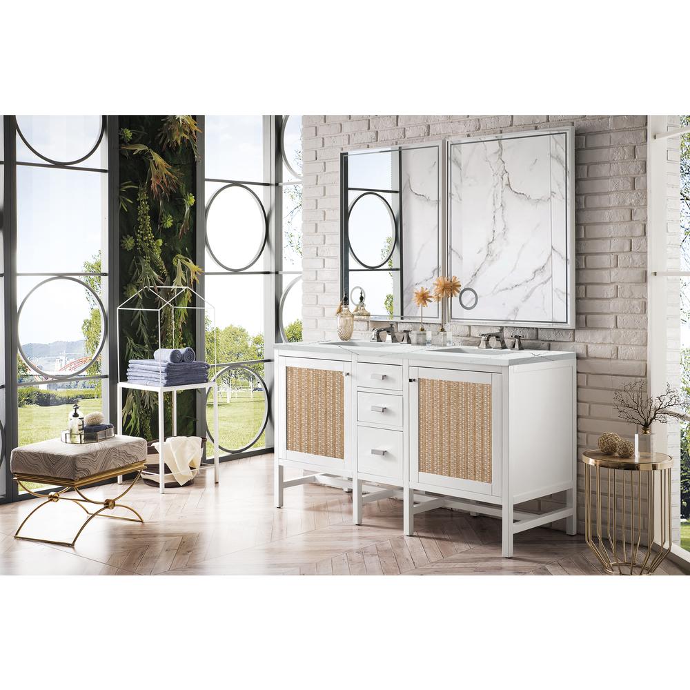 Addison 60" Double Vanity Cabinet, Glossy White, w/ 3 CM Ethereal Noctis Top. Picture 3