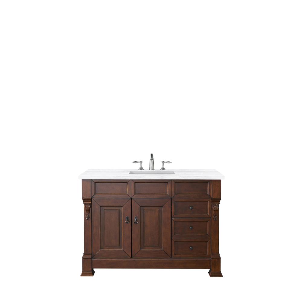 Brookfield 48" Single Vanity, Warm Cherry w/ 3 CM Arctic Fall Solid Surface Top. Picture 1