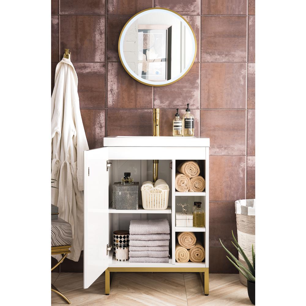 24" Single Vanity Cabinet, White, Radiant Gold w/White Composite Countertop. Picture 4