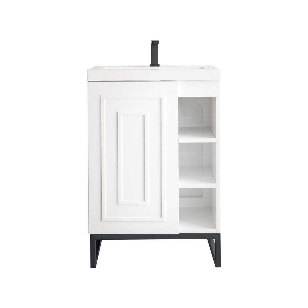 24" Single Vanity Cabinet, White, Matte Black w/White Composite Countertop. Picture 1