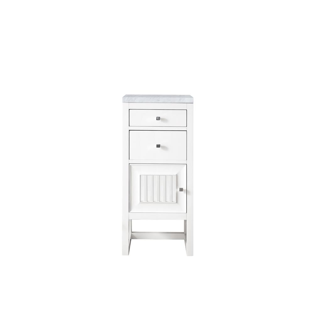 Athens 15" Cabinet w/ Drawers & Door, Glossy White w/ 3 CM Carrara Marble Top. Picture 1