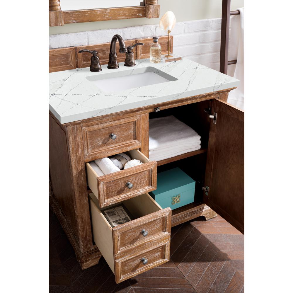 36" Single Vanity Cabinet, Driftwood, w/ 3 CM Ethereal Noctis Quartz Top. Picture 4