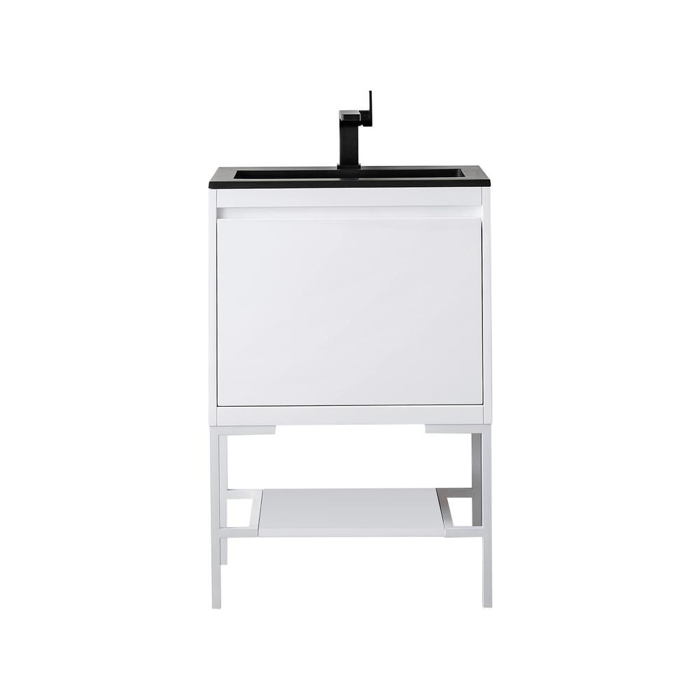 23.6" Single Vanity Cabinet, Glossy White, Glossy White Composite Top. Picture 1