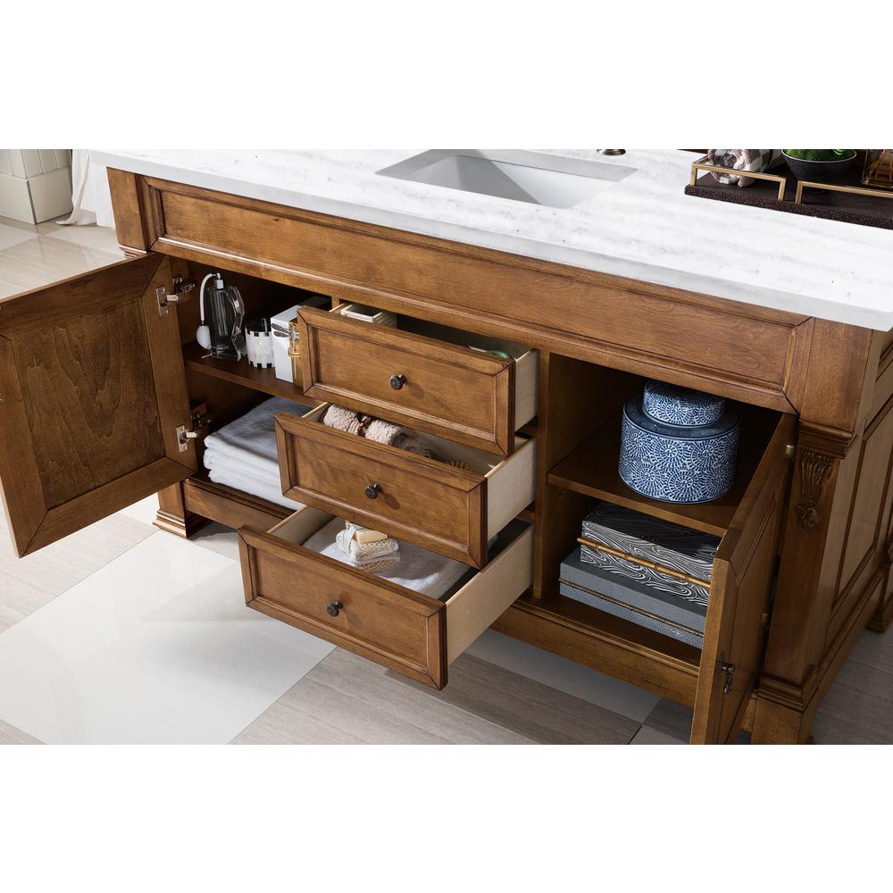 Brookfield 60" Single Vanity, Country Oak w/ 3 CM Arctic Fall Solid Surface Top. Picture 4