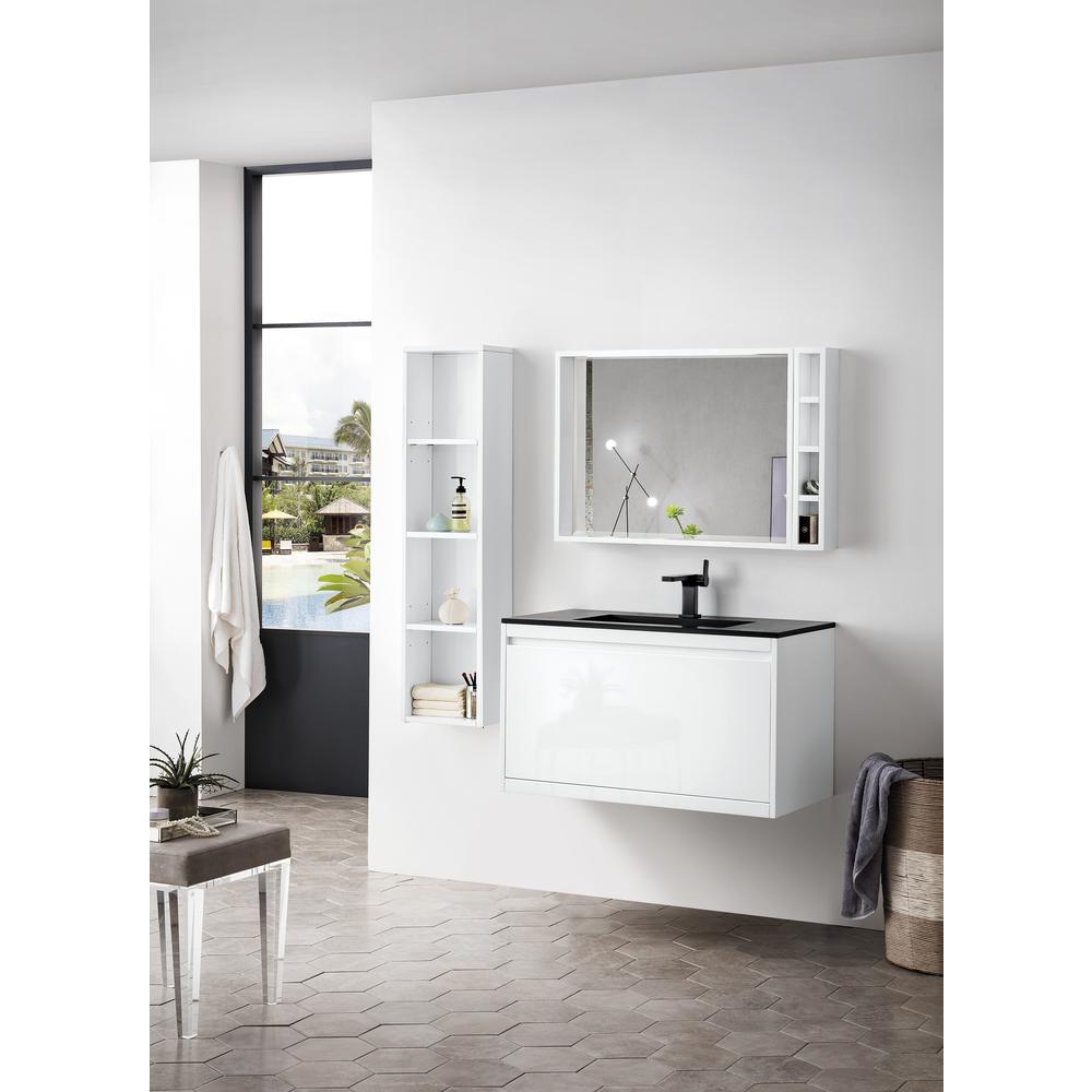 Milan 35.4" Single Vanity Cabinet, Glossy White w/Charcoal Black Composite Top. Picture 3