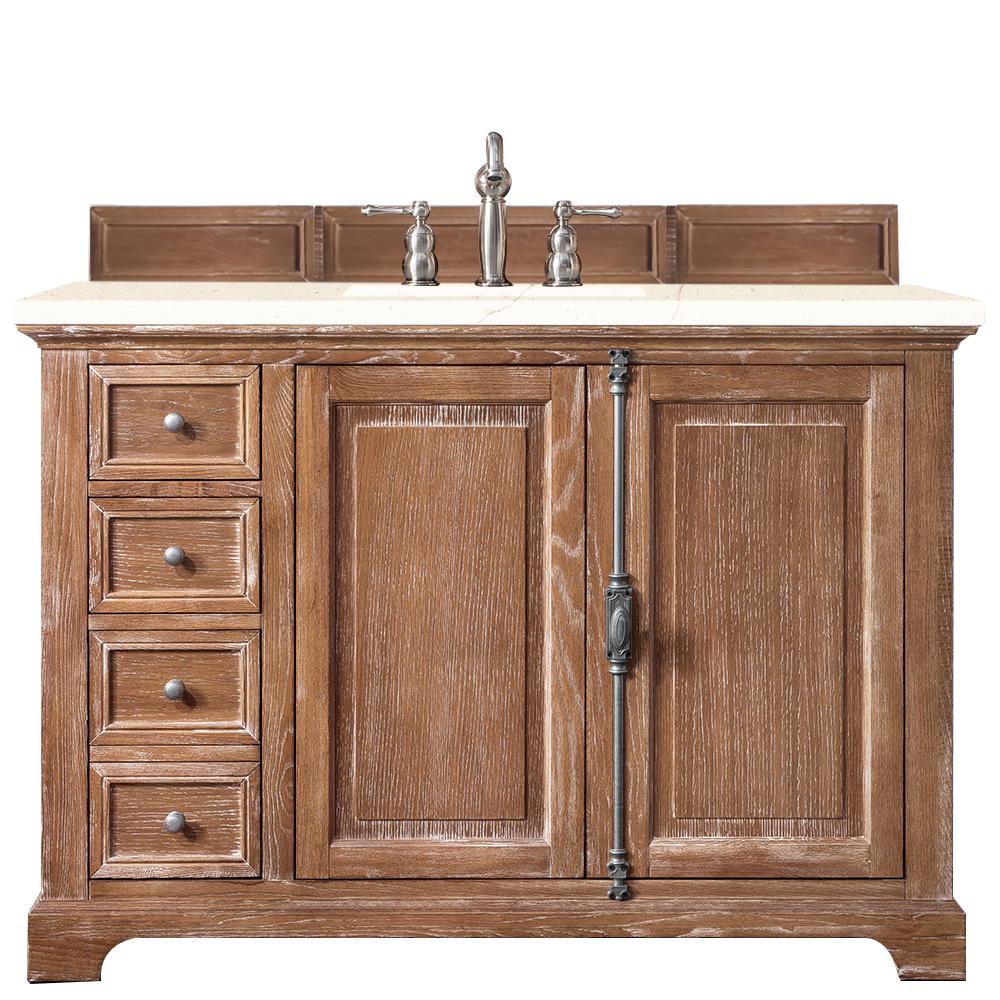 48" Single Vanity Cabinet, Driftwood, w/ 3 CM Eternal Marfil Quartz Top. Picture 1