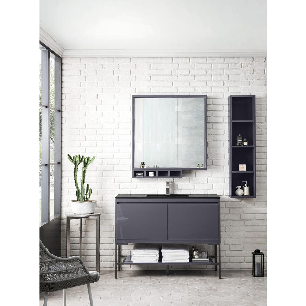47.3" Single Vanity Cabinet, Modern Grey Glossy, Matte Black Composite Top. Picture 2