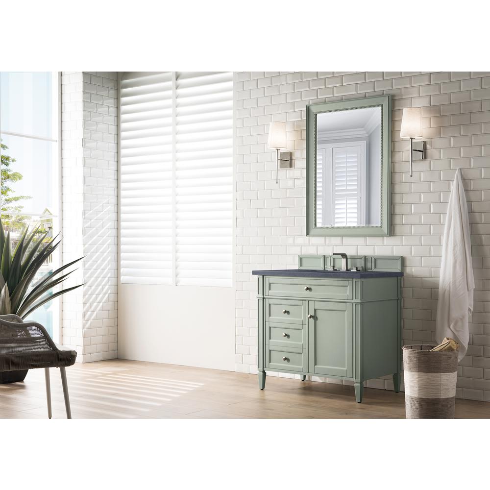 Brittany 36" Sage Green Single Vanity w/ 3 CM Charcoal Soapstone Quartz Top. Picture 3