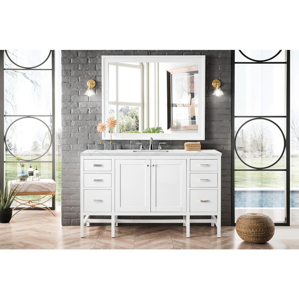 Addison 60" Single Vanity Cabinet , Glossy White, w/ 3 CM Ethereal Noctis Top. Picture 2