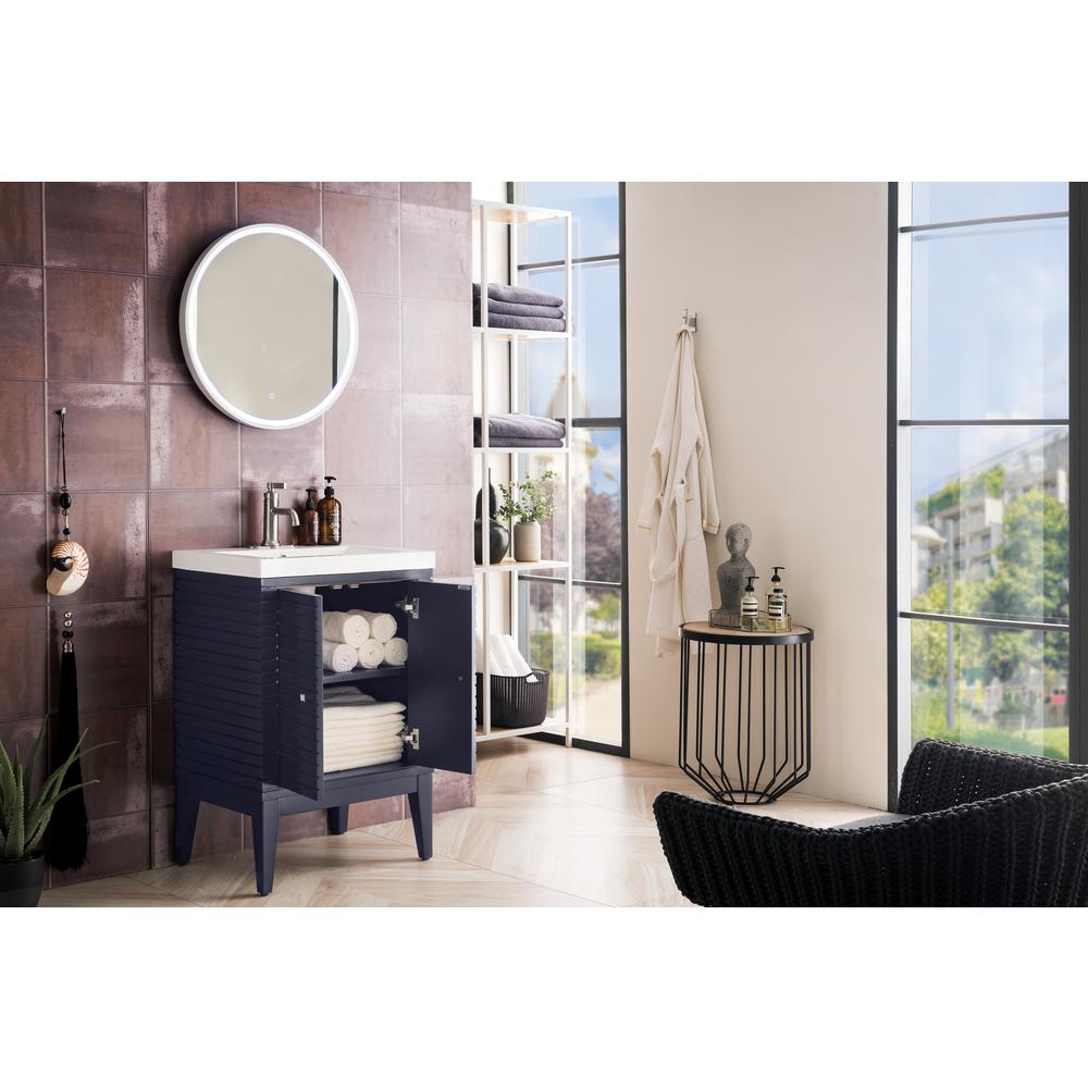 Linden 24" Single Vanity Cabinet, Navy Blue w/ White Glossy Composite Countertop. Picture 5