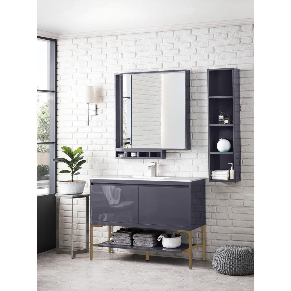 47.3" Single Vanity Cabinet, Modern Grey Glossy, Radiant Gold Composite Top. Picture 3