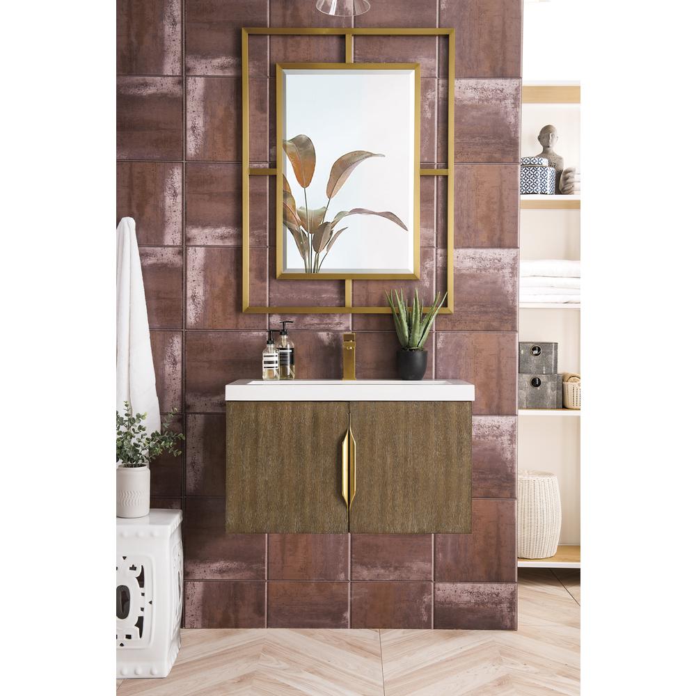 31.5" Single Vanity Cabinet, Latte Oak w/ White Glossy Composite Countertop. Picture 3