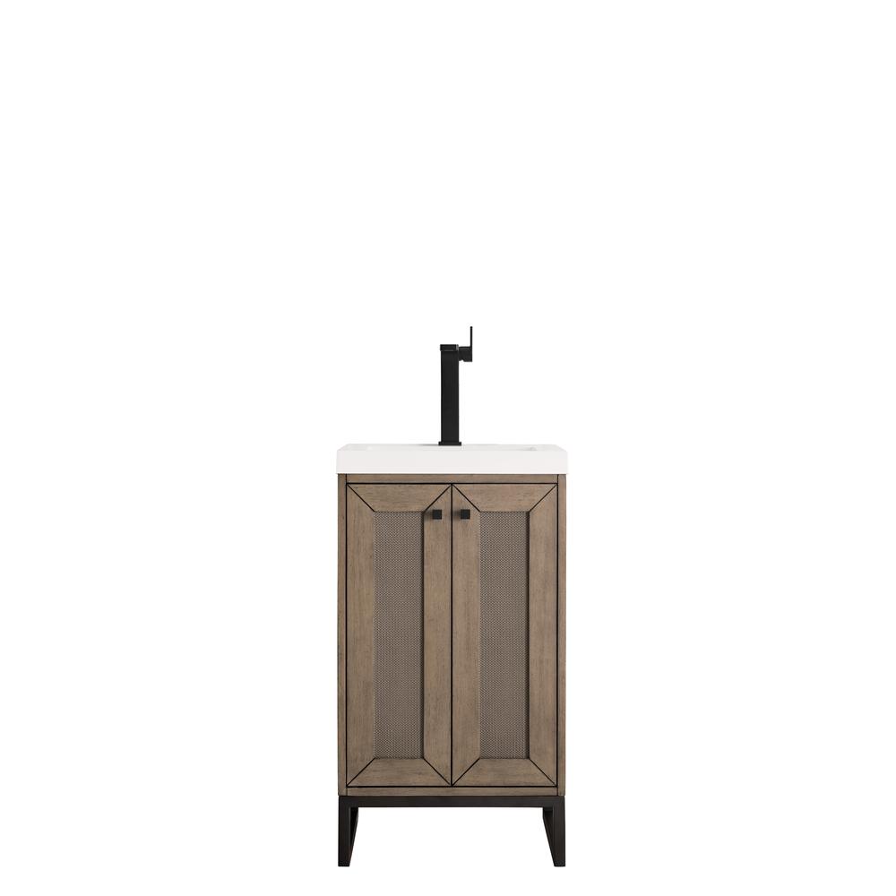20" Single Vanity Cabinet, Whitewashed Walnut, Matte Black, Composite Countertop. Picture 5