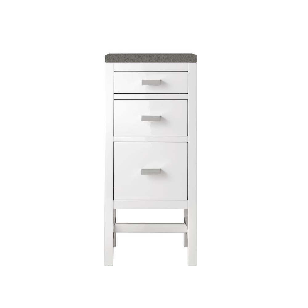 Addison 15"  Base Cabinet w/ Drawers, Glossy White w/ 3 CM Grey Expo Quartz Top. Picture 1