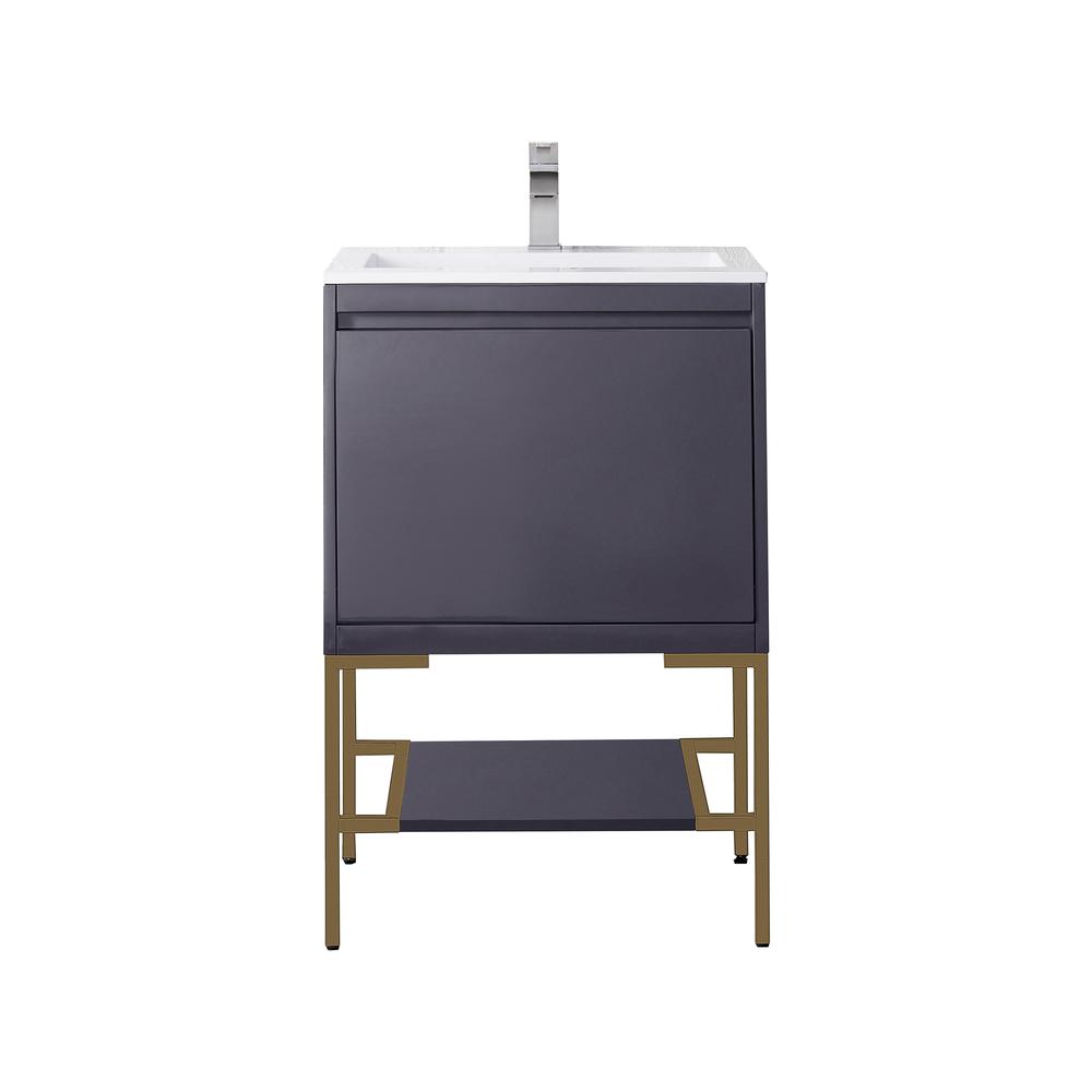 23.6" Single Vanity Cabinet, Modern Grey Glossy, Radiant Gold Composite Top. Picture 1