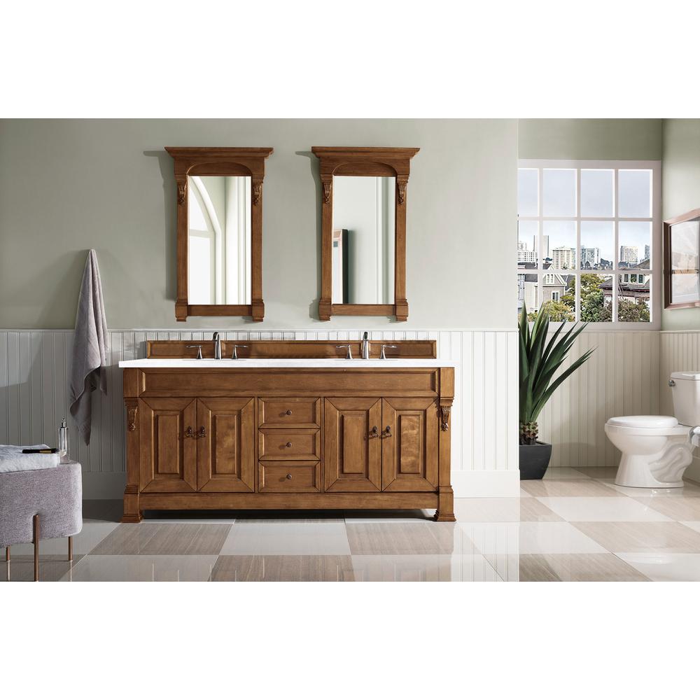 Brookfield 72" Double Vanity, Country Oak w/ 3 CM Arctic Fall Solid Surface Top. Picture 2