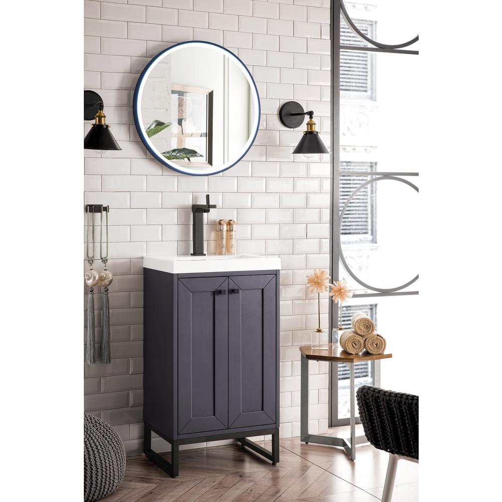 20" Single Vanity Cabinet, Mineral Grey, Matte Black, Composite Countertop. Picture 7