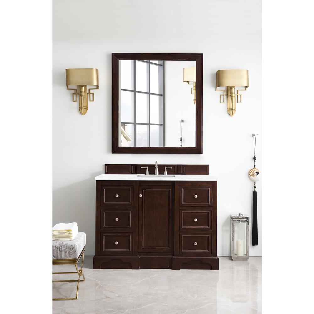 48" Single Vanity, Burnished Mahogany w/ 3 CM Arctic Fall Solid Surface Top. Picture 2