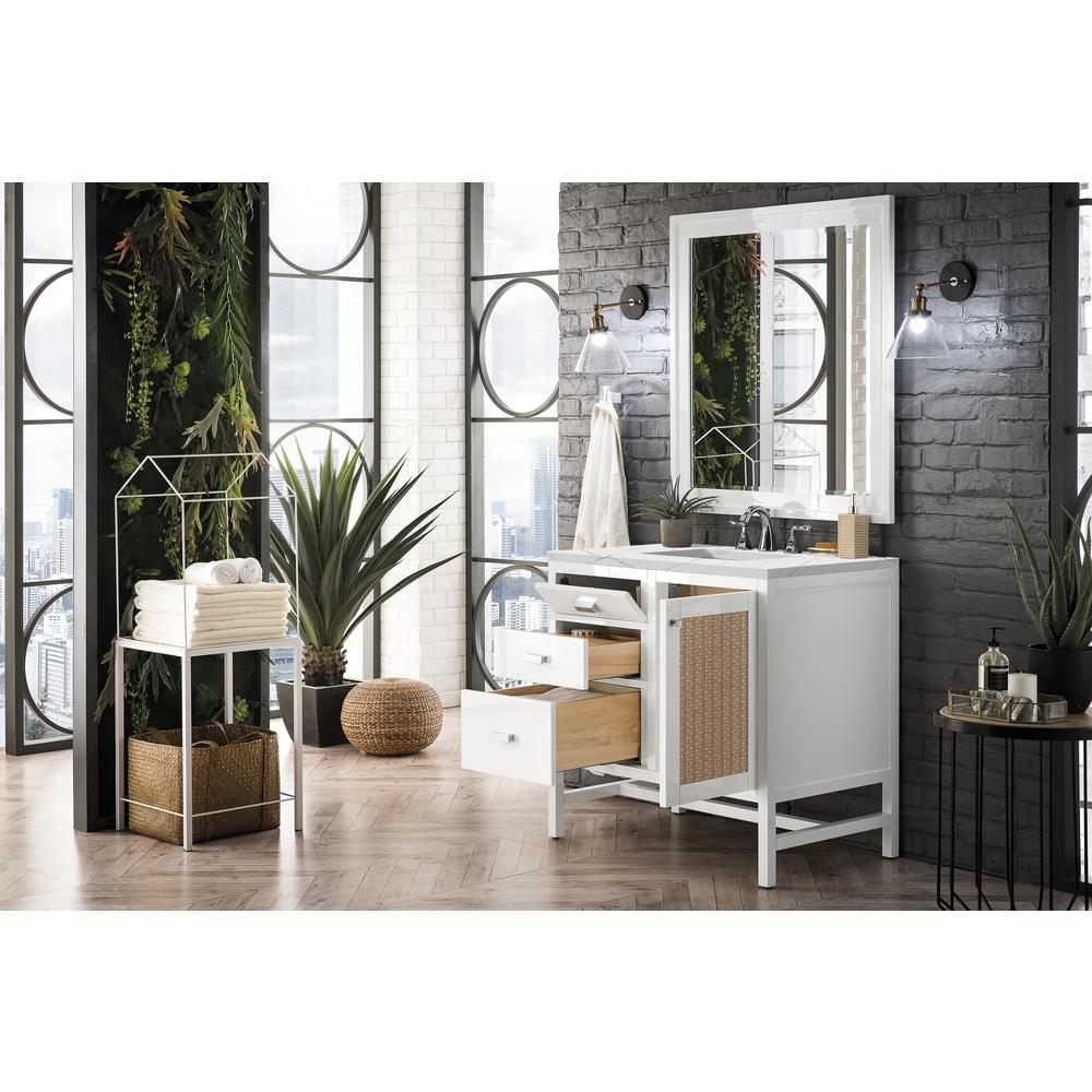 Addison 36" Single Vanity Cabinet, Glossy White, w/ 3 CM Ethereal Noctis Top. Picture 4