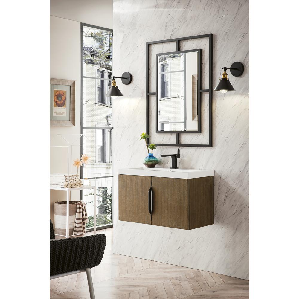 31.5" Single Vanity Cabinet, Latte Oak w/ White Glossy Composite Countertop. Picture 15