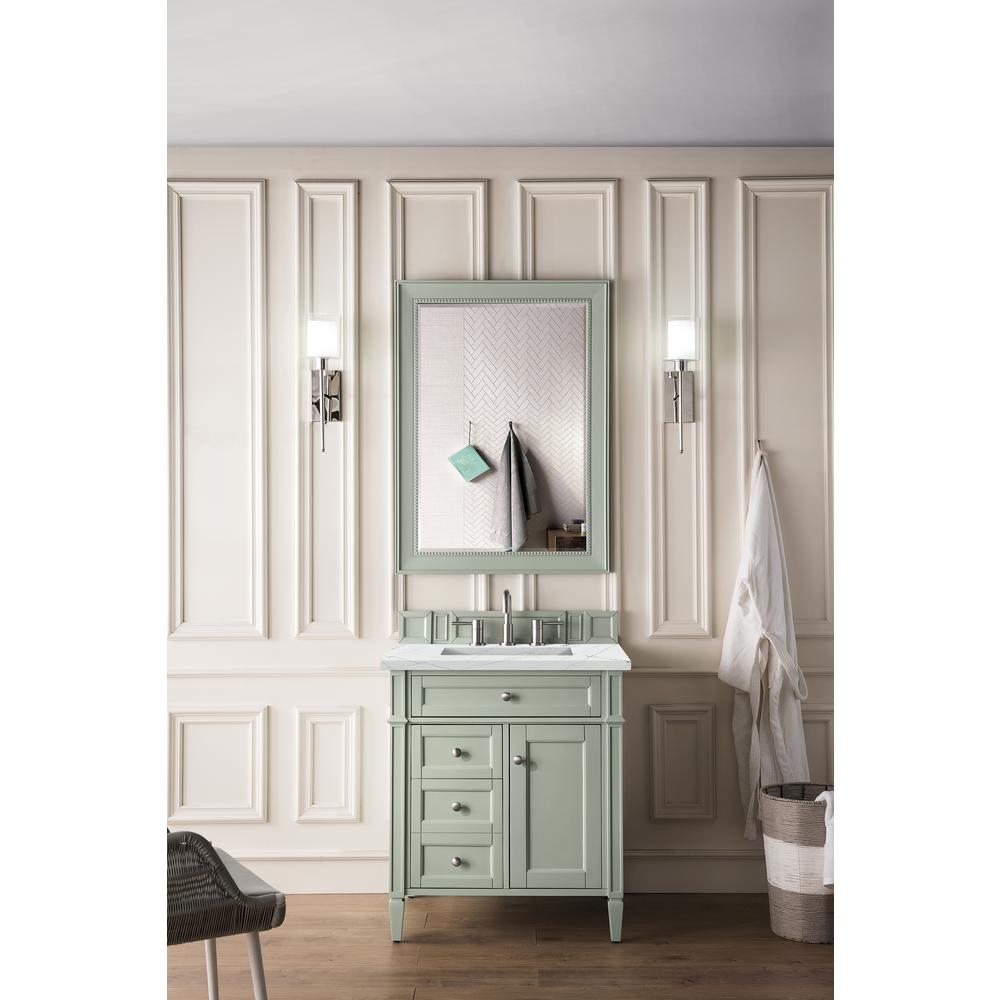 Brittany 30" Single Vanity, Sage Green, w/ 3 CM Ethereal Noctis Quartz Top. Picture 2