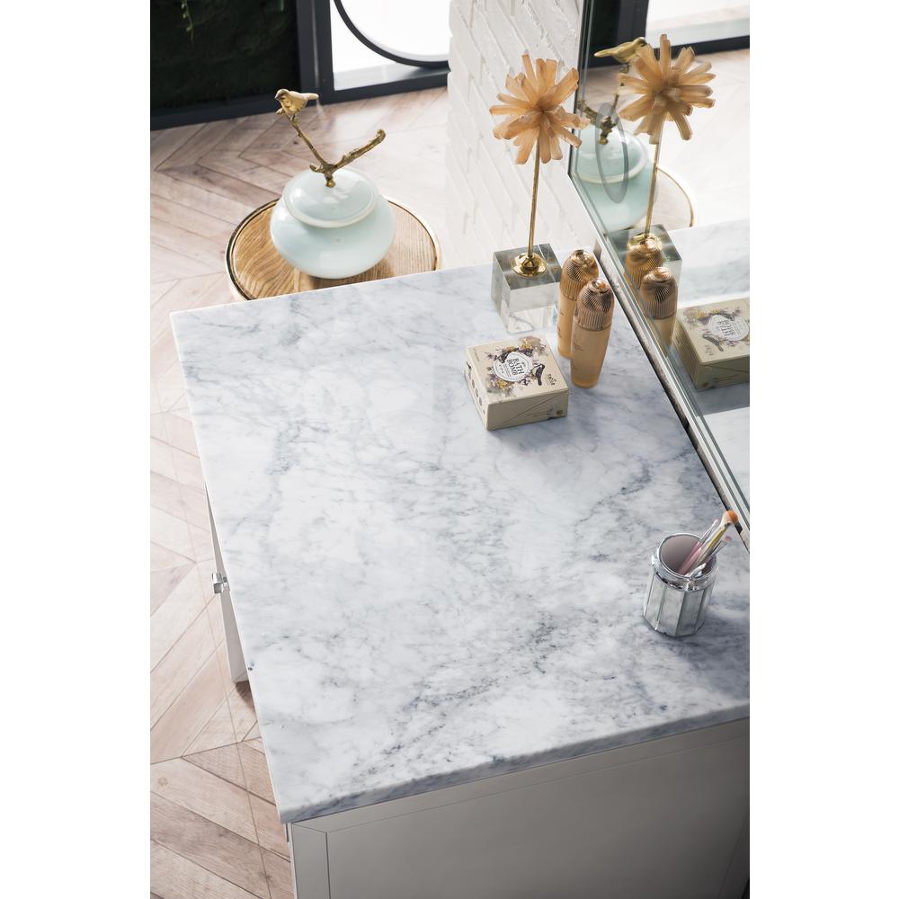 30"  Countertop  Unit (makeup counter), Glossy White w/ 3 CM Carrara Marble Top. Picture 2