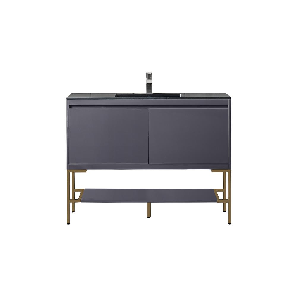 47.3" Single Vanity Cabinet, Modern Grey Glossy, Radiant Gold Composite Top. Picture 1