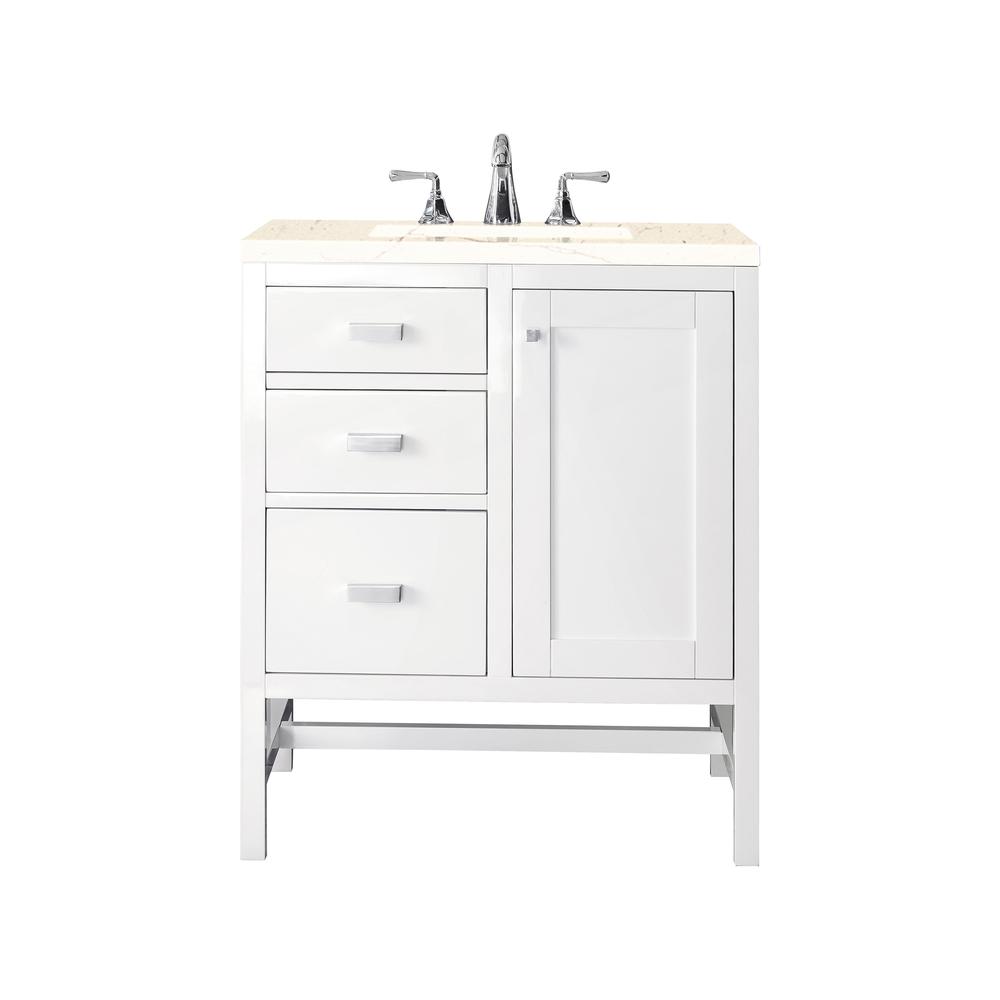 Addison 30" Single Vanity Cabinet, Glossy White, w/ 3 CM Eternal Marfil Top. Picture 1